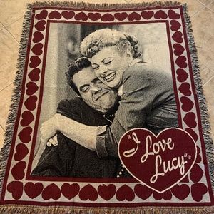 VTG I Love Lucy Lucille Ball Lucy Ricky Graphic Tapestry Woven Afghan 50" x 60"